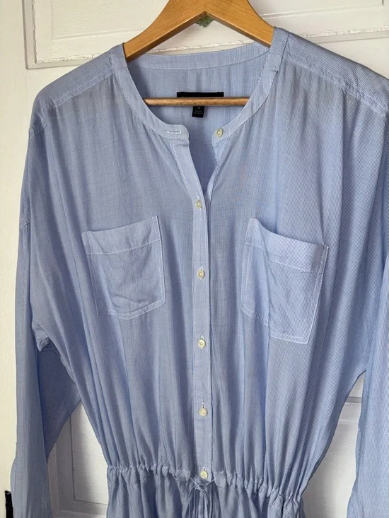 BANANA REPUBLIC BUTTON FRONT COLLARLESS SHIRT DRESS - Picture 2 of 7